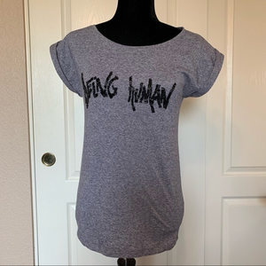 Being human Gray Cuffed Cap Sleeve Beaded “Being human” Tee Shirt‎ Size Medium